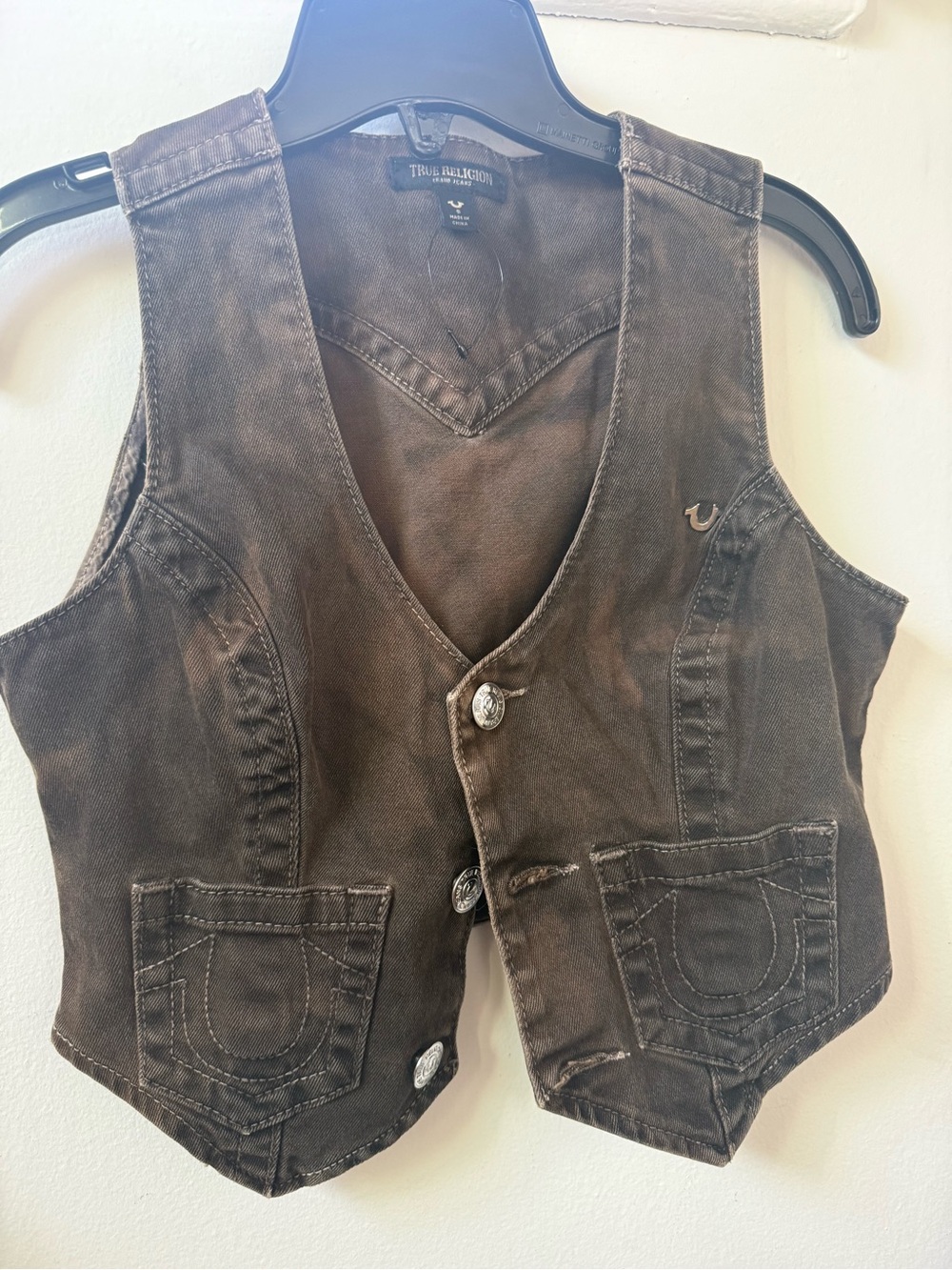 NWOT True Religion Women’s Brown Denim Vest With Three Buttons